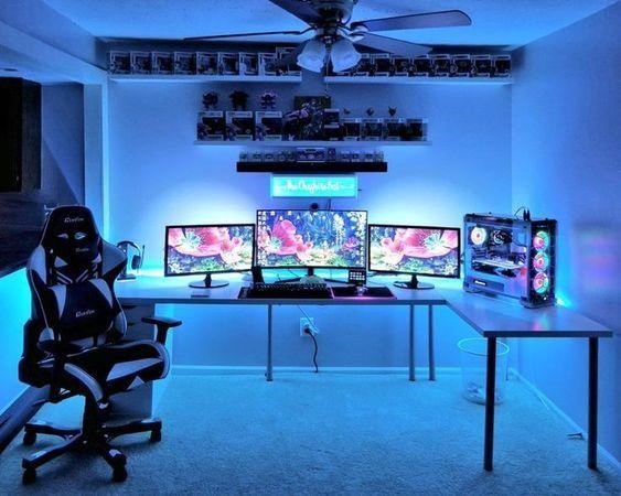 Gaming setup in an underground room