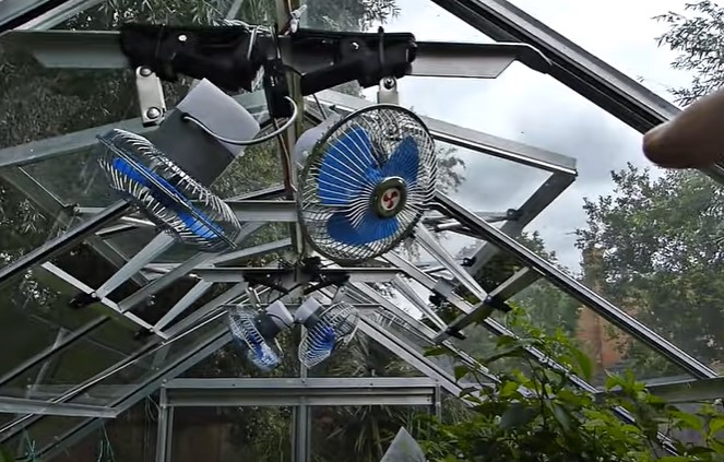 Placing fans for solar ventilation heating in a greenhouse
