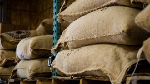 Grass seeds in burlap sacks