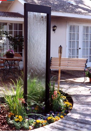 A water garden with a door fountain.