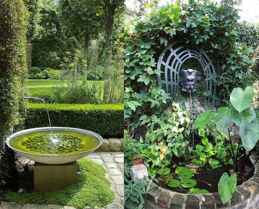 Roman-inspired water gardens placed as a focal point in the empty corner spaces in a yard.
