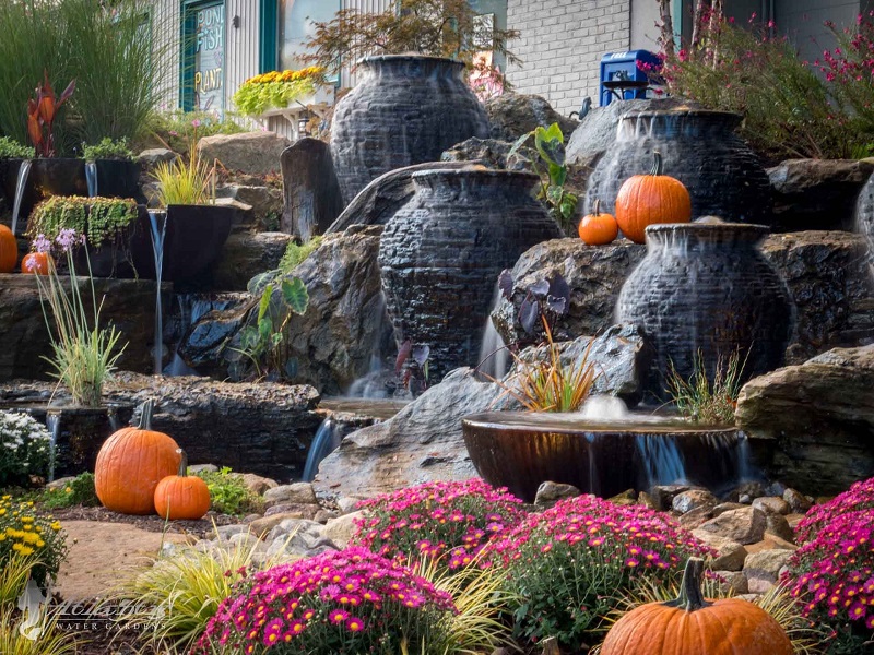 The combination of jar fountains and tiered patio bowls make this Aquascape design a majestic masterpiece.