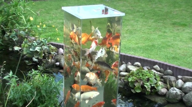 A glass koi tower