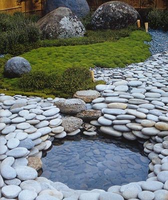  A unique rock garden full of round and flat rocks. 