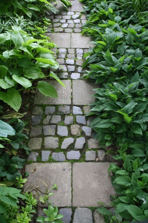 A pathway design using the combination of bluestones and slabs.