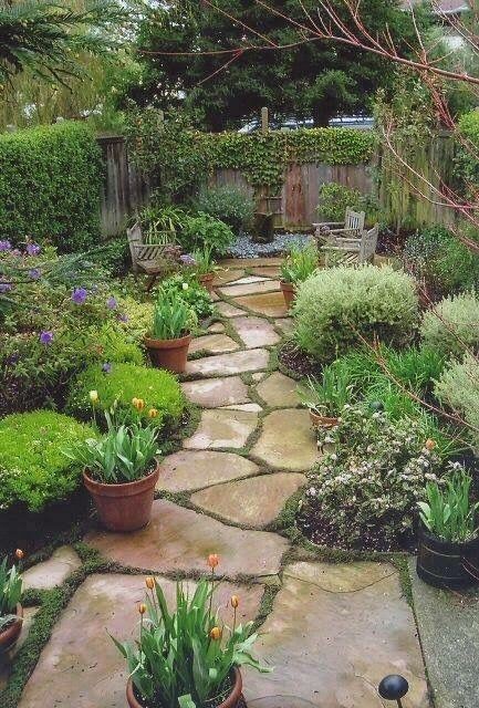 A flagstone pathway with a dry-laid layout.
