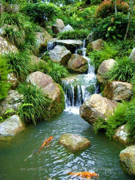 The boulders are strategically placed on the edge of the waterfalls to create natural-looking mini falls on a hillside. 
