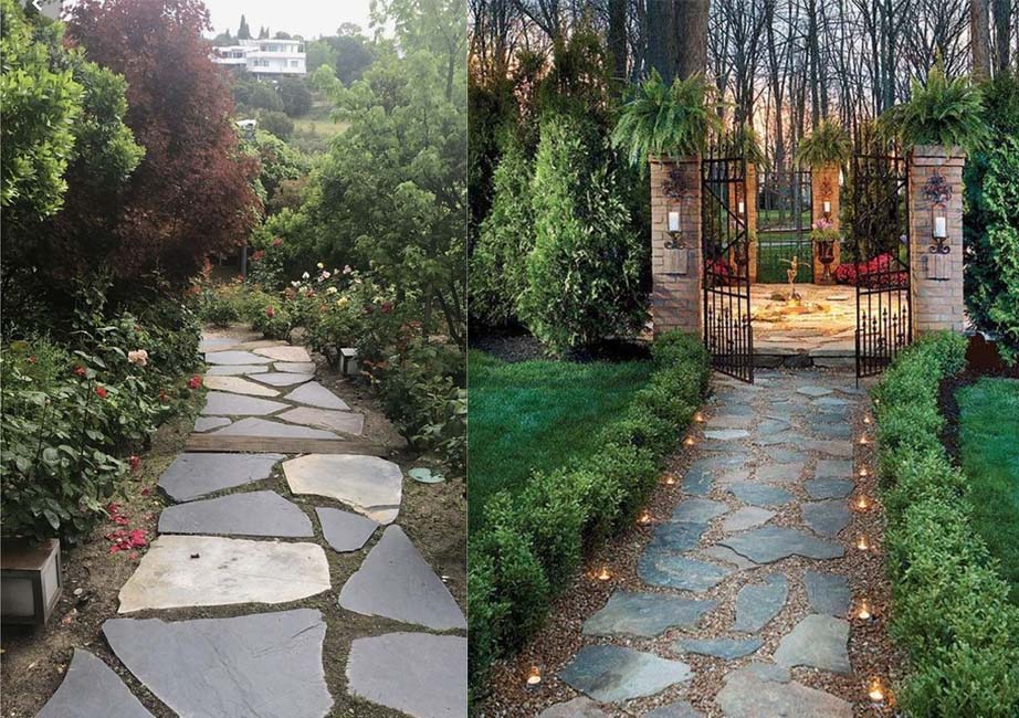 Two bluestone pathways that use a dry-laid layout.