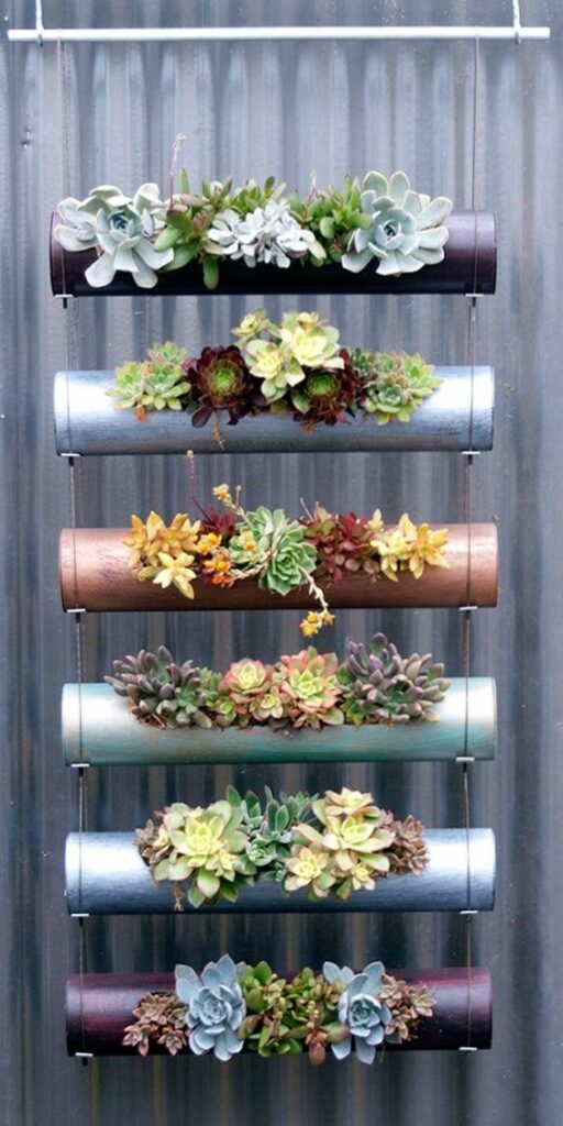 Tubes used as a succulent planter