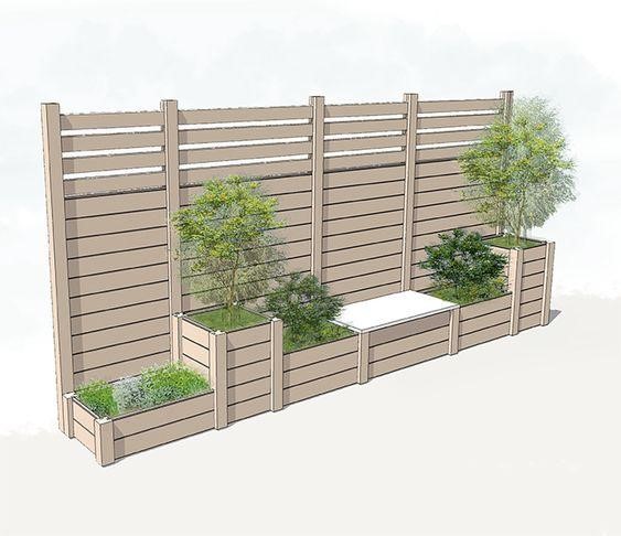 Wooden planter boxes as fence-raised garden beds