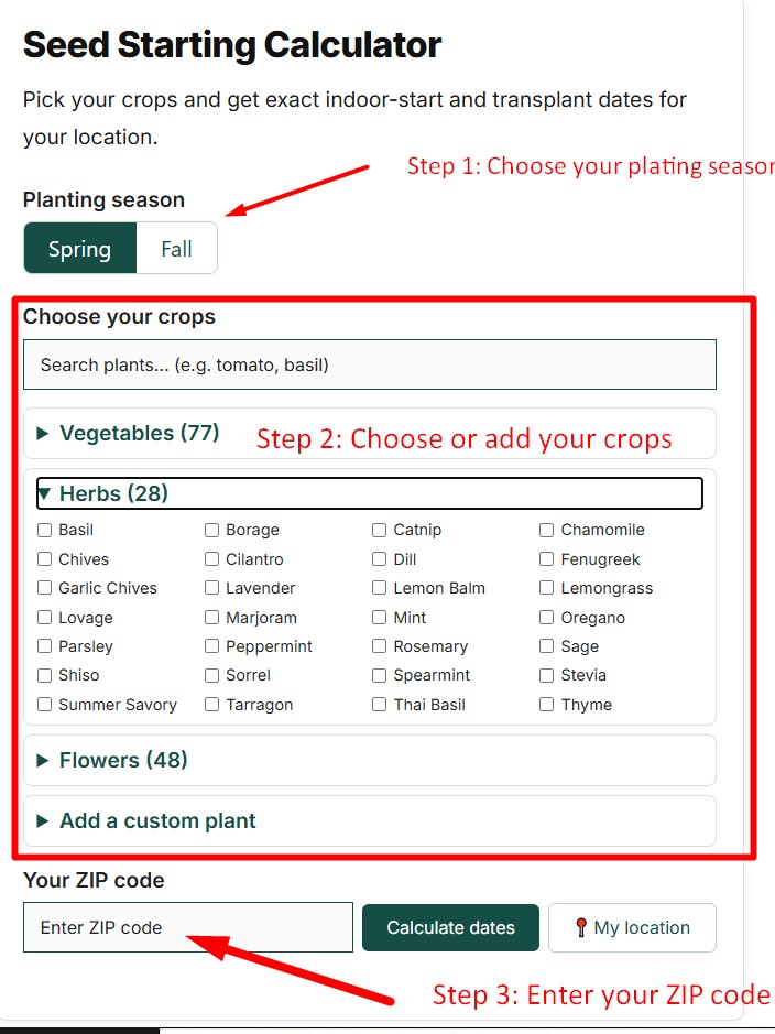 Seed starting calculator - how to use guide