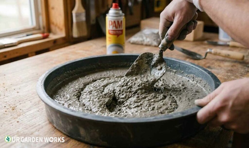 Mixing concrete to the right consistency for DIY stepping stones