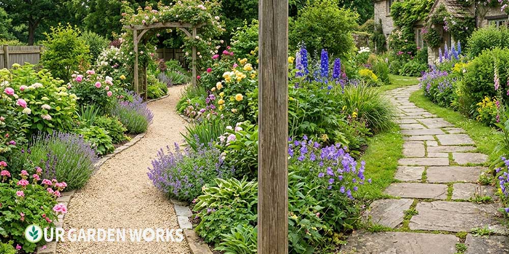 Gravel vs flagstone garden path comparison side by side