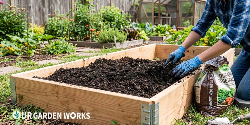 Raised bed soil calculator — filling a new wooden raised bed with soil mixture