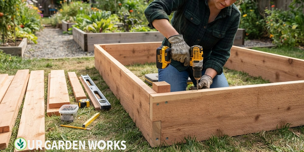 How to build a raised garden bed — DIY assembly of a wooden frame with lumber and tools