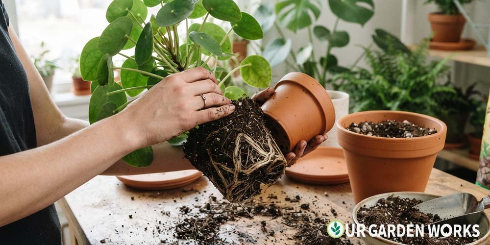 How to repot a plant — removing a rootbound plant from its pot before transferring to fresh soil