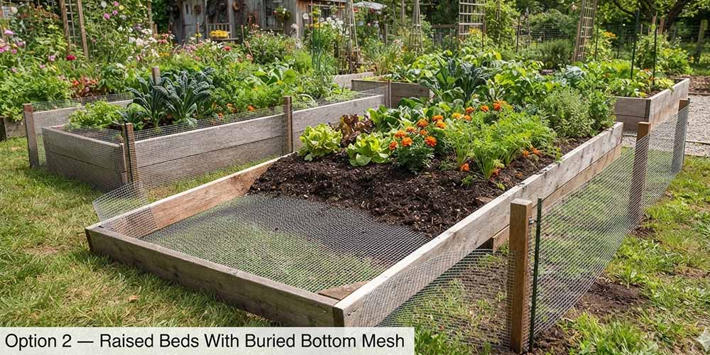 Option 2 — Raised Beds With Buried Bottom Mesh