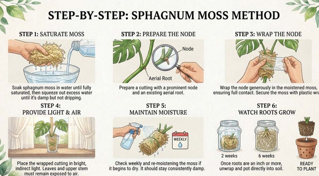 How to Propagate Monstera from Stem Cuttings - Sphagnum Moss Method