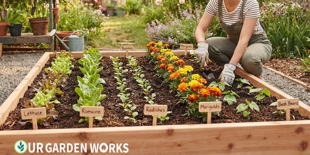 What to plant first in a garden — beginner-friendly vegetables and flowers in a raised bed