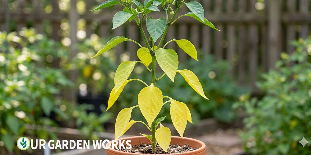 Yellow leaves on pepper plant — lower leaf yellowing pattern