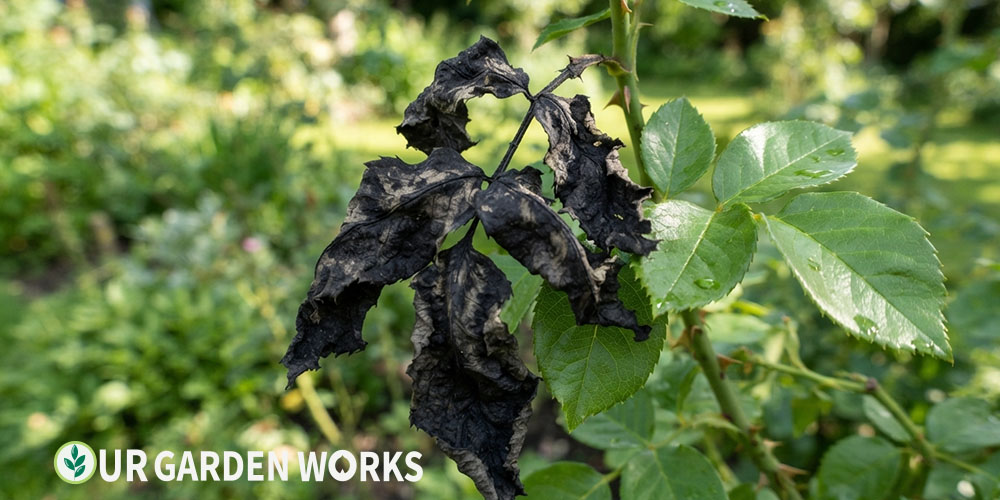 Leaves turning black on roses — advanced black spot or frost damage