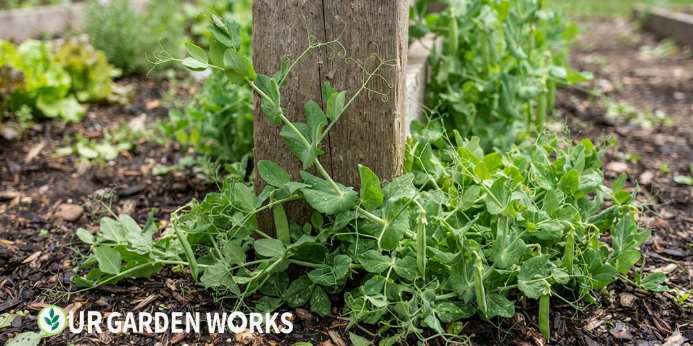 Pea plant tendrils failing to grip a trellis support