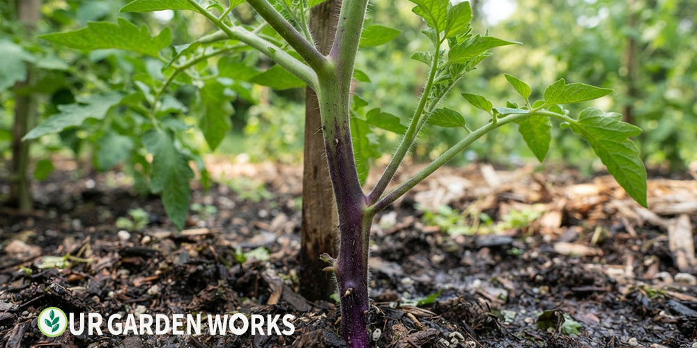 Tomato stem turning purple near the base of the plant